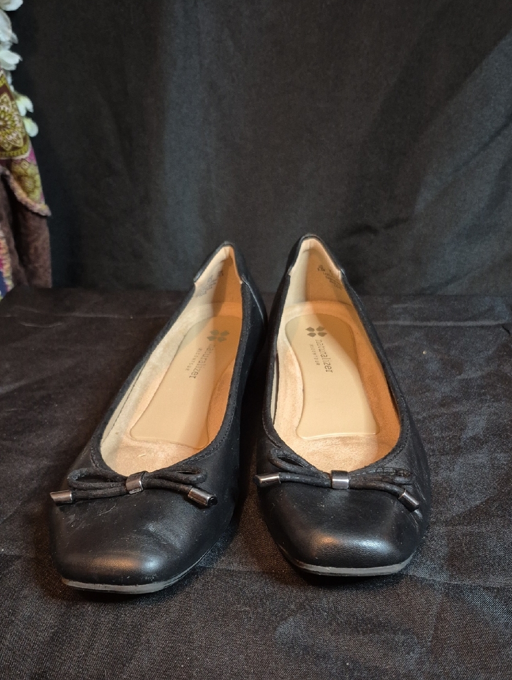 Naturalizer Black Ballet Flats with Bow Accent